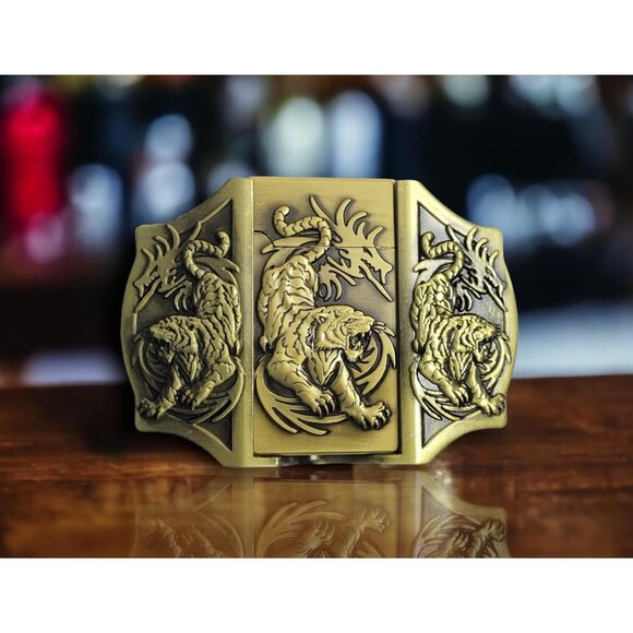 FairImpex Other - 3 Tigers Bronze Finish Lighter Belt Buckle - Western Style Lighter Belt Buckle -